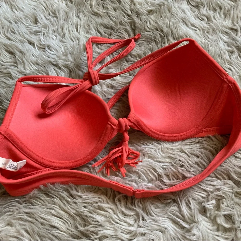 Aerie coral tassel halter tie swim bikini top women's 34 A
